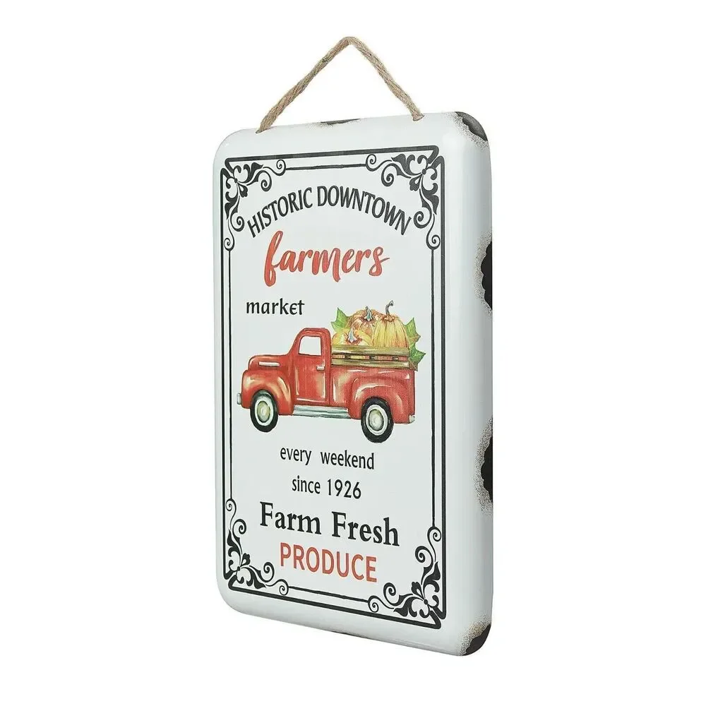 Farmer's Market Wall Plaque Historic Downtown Retro Truck Enamel 8.5 x 12-in NEW